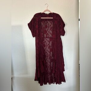 Burgundy Sheer Kimono Cardigan/ Wrap Dress